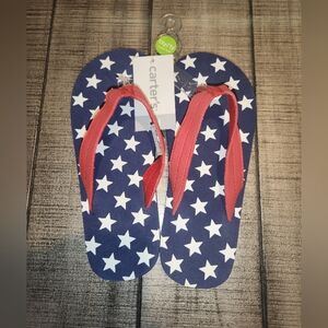 NWT Carter's Navy Star Flip Flops with Red Straps
